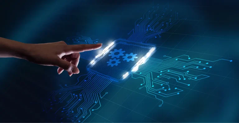 marketing technology services - hand touching interactive 3d chart of data